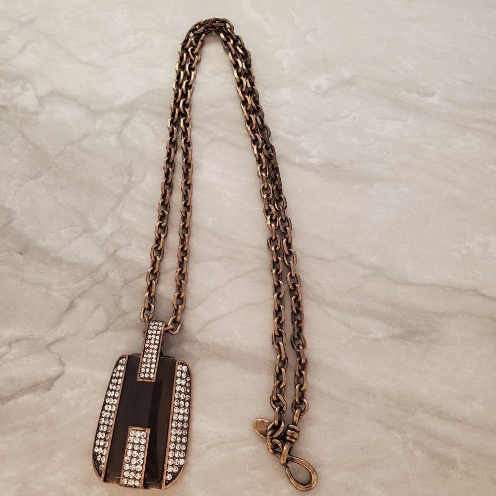 ✨ Ann Taylor Amber Rhinestones Crystals Pave Enamel Pendant Necklace ✨ - Picture 1 of 10